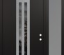 Modern Steel Front Door DIAMOND A8 50" X 96" BLACK/BLACK MIRRORED GLASS PANEL STAINLESS STEEL LHI WITH SIDELITE AND TRANSOM FROSTED GLASS
