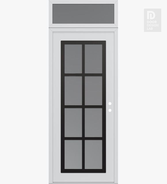 Modern Steel Front Door Diamond C16 36" x 96" white/white frosted Glass Panel black LHI with Transom frosted Glass