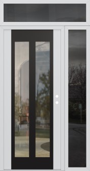 Diamond C14 50" x 96" white/white clear Glass Panel black LHI with Sidelite and Transom mirrored Glass