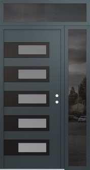 Diamond D3 48" x 96" anthracite/anthracite frosted Glass Panel black LHI with Sidelite and Transom mirrored Glass