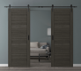 DOUBLE BARN DOOR LOUVER GRAY OAK 64" X 84" X 1 3/4" BLACK HARDWARE