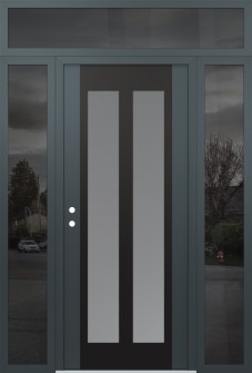 Diamond C14 64" x 96" anthracite/anthracite frosted Glass Panel black RHI with 2 Sidelites and Transom mirrored Glass