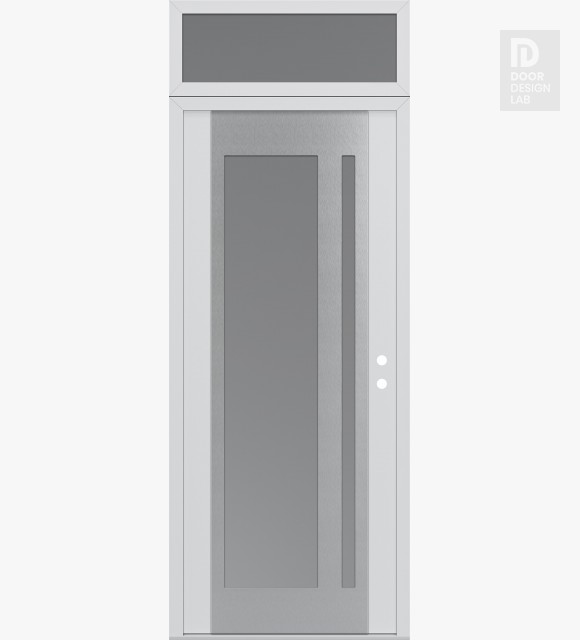 Modern Steel Front Door Diamond C15 36" x 96" white/white frosted Glass Panel stainless steel LHI with Transom frosted Glass