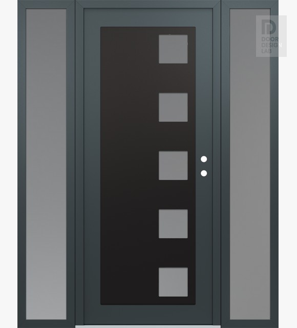 Modern Steel Front Door Diamond C5 64" x 80" anthracite/anthracite frosted Glass Panel black LHI with 2 Sidelites frosted Glass