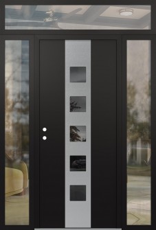 DIAMOND A13 64" X 96" BLACK/BLACK MIRRORED GLASS PANEL STAINLESS STEEL RHI WITH 2 SIDELITES AND TRANSOM CLEAR GLASS