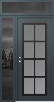 Diamond C16 50" x 96" anthracite/anthracite frosted Glass Panel black RHI with Sidelite and Transom mirrored Glass