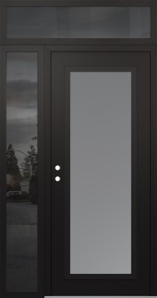 Diamond C1 48" x 96" black/white frosted Glass Panel black RHI with Sidelite and Transom mirrored Glass