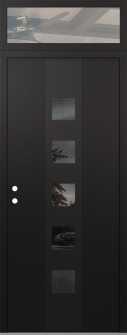 DIAMOND A13 36" X 96" BLACK/BLACK MIRRORED GLASS PANEL BLACK RHI WITH TRANSOM CLEAR GLASS
