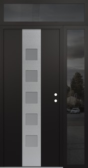 DIAMOND A13 52" X 96" BLACK/WHITE FROSTED GLASS PANEL STAINLESS STEEL LHI WITH SIDELITE AND TRANSOM MIRRORED GLASS