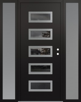 Diamond D1 64" x 80" black/black mirrored Glass Panel stainless steel LHI with 2 Sidelites frosted Glass