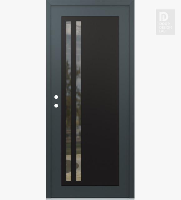 Modern Steel Front Door Diamond C6 36" x 80" anthracite/anthracite clear Glass Panel black RHI
