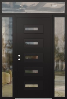 Diamond D6 60" x 96" black/black clear Glass Panel black RHI with 2 Sidelites and Transom clear Glass