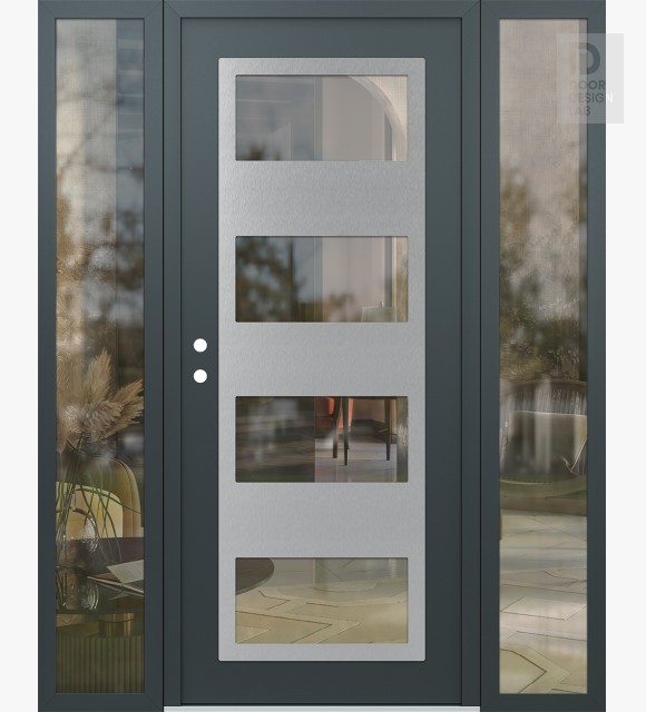 Modern Steel Front Door Diamond C2 60" x 80" anthracite/anthracite clear Glass Panel stainless steel RHI with 2 Sidelites clear Glass