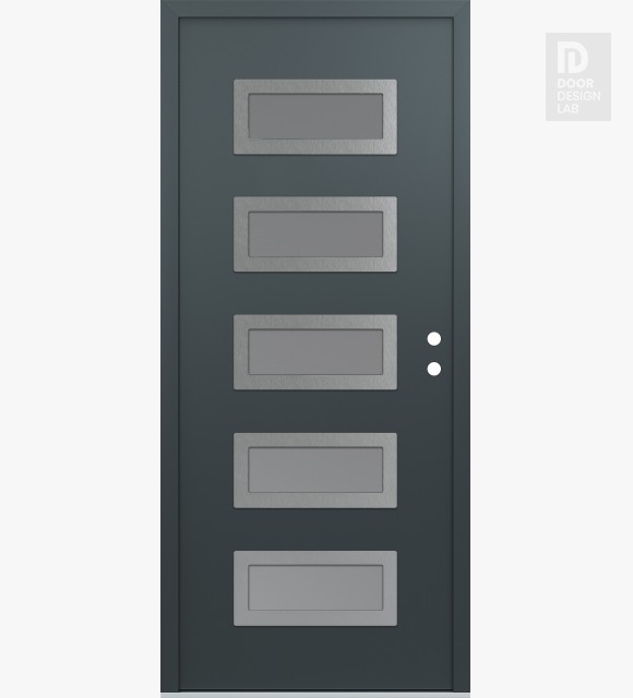 Modern Steel Front Door Diamond D1 36" x 80" anthracite/anthracite frosted Glass Panel stainless steel LHI