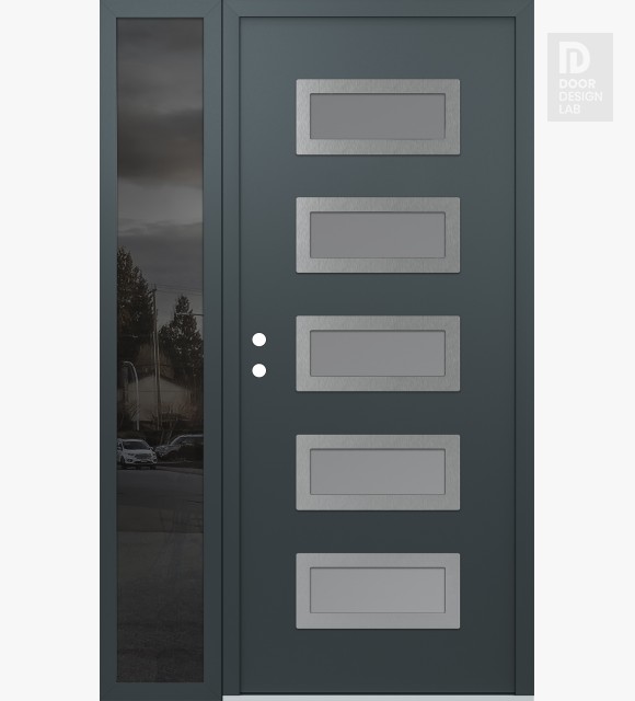 Modern Steel Front Door Diamond D1 48" x 80" anthracite/anthracite frosted Glass Panel stainless steel RHI with Sidelite mirrored Glass
