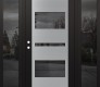Modern Steel Front Door Diamond C10 60" x 80" black/black mirrored Glass Panel stainless steel RHI with 2 Sidelites mirrored Glass