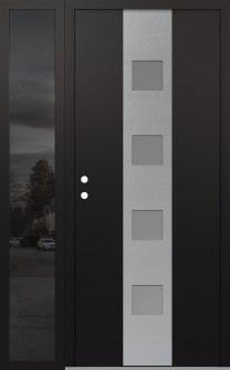 DIAMOND A12 52" X 80" BLACK/WHITE FROSTED GLASS PANEL STAINLESS STEEL RHI WITH SIDELITE MIRRORED GLASS