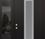 Modern Steel Front Door DIAMOND A11 52" X 96" BLACK/WHITE FROSTED GLASS PANEL STAINLESS STEEL RHI WITH SIDELITE AND TRANSOM MIRRORED GLASS