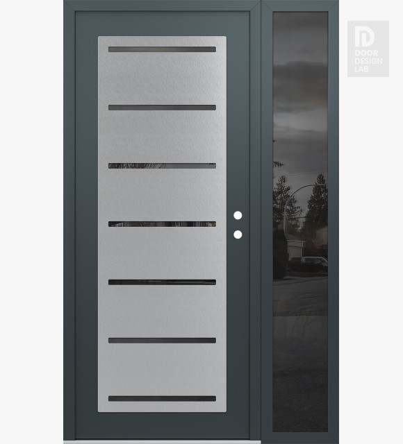 Modern Steel Front Door Diamond C11 52" x 80" anthracite/anthracite mirrored Glass Panel stainless steel LHI with Sidelite mirrored Glass