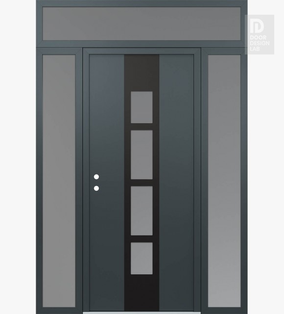 Modern Steel Front Door DIAMOND A10 60" X 96" ANTHRACITE/ANTHRACITE FROSTED GLASS PANEL BLACK RHI WITH 2 SIDELITES AND TRANSOM FROSTED GLASS