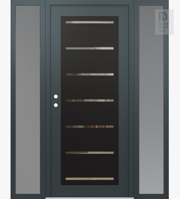 Modern Steel Front Door Diamond C11 68" x 80" anthracite/anthracite clear Glass Panel black RHI with 2 Sidelites frosted Glass
