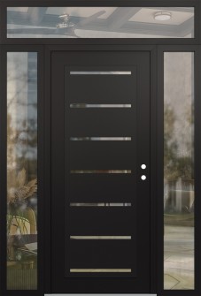 Diamond C11 68" x 96" black/black clear Glass Panel black LHI with 2 Sidelites and Transom clear Glass