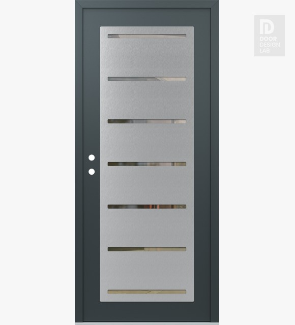 Modern Steel Front Door Diamond C11 36" x 80" anthracite/anthracite clear Glass Panel stainless steel RHI