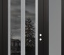 Modern Steel Front Door Diamond C14 52" x 96" black/black mirrored Glass Panel stainless steel LHI with Sidelite and Transom frosted Glass