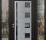 Modern Steel Front Door Diamond C3 68" x 96" black/black mirrored Glass Panel stainless steel RHI with 2 Sidelites and Transom clear Glass