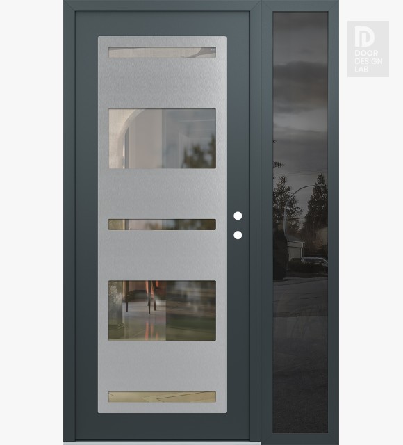 Modern Steel Front Door Diamond C10 48" x 80" anthracite/anthracite clear Glass Panel stainless steel LHI with Sidelite mirrored Glass