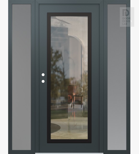 Modern Steel Front Door Diamond C1 64" x 80" anthracite/anthracite clear Glass Panel black RHI with 2 Sidelites frosted Glass