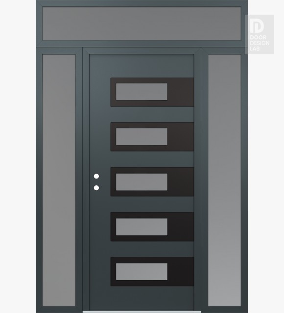Modern Steel Front Door Diamond D3 68" x 96" anthracite/anthracite frosted Glass Panel black RHI with 2 Sidelites and Transom frosted Glass
