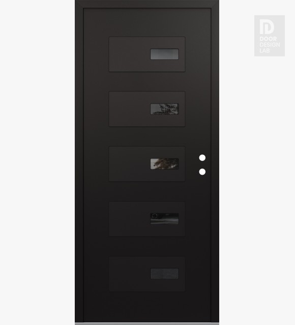 Modern Steel Front Door Diamond D7 36" x 80" black/black mirrored Glass Panel black LHI