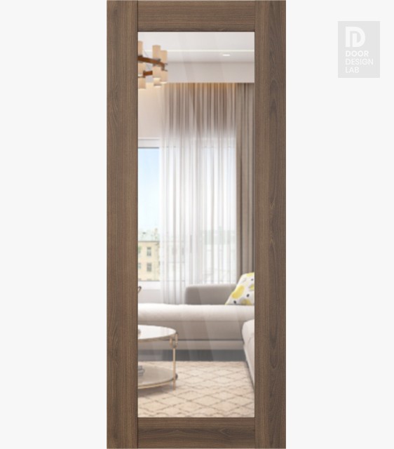 DOOR SLAB AVON 207 CLEAR VETRO PECAN NUTWOOD 28" X 84" X 1 3/4" TEMPERED CLEAR GLASS