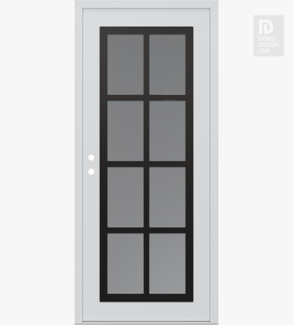 Modern Steel Front Door Diamond C16 36" x 80" white/white frosted Glass Panel black RHI