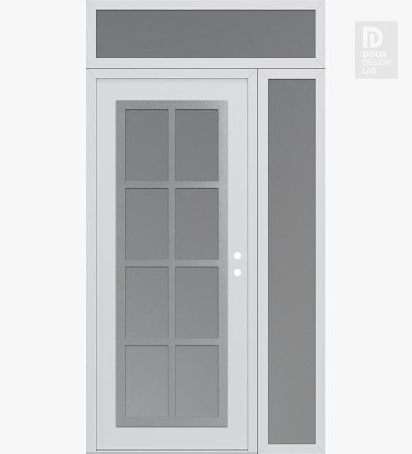 Modern Steel Front Door Diamond C16 50" x 96" white/white frosted Glass Panel stainless steel LHI with Sidelite and Transom frosted Glass