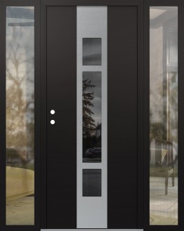 DIAMOND A9 60" X 80" BLACK/BLACK MIRRORED GLASS PANEL STAINLESS STEEL RHI WITH 2 SIDELITES CLEAR GLASS