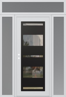 Diamond C10 60" x 96" white/white clear Glass Panel black RHI with 2 Sidelites and Transom frosted Glass