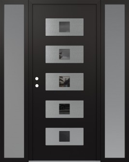 Diamond D8 64" x 80" black/black mirrored Glass Panel stainless steel RHI with 2 Sidelites frosted Glass