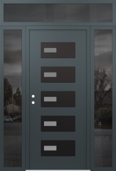 Diamond D7 60" x 96" anthracite/anthracite frosted Glass Panel black RHI with 2 Sidelites and Transom mirrored Glass