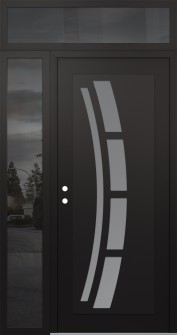 Diamond C12 50" x 96" black/white frosted Glass Panel black RHI with Sidelite and Transom mirrored Glass