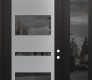 Modern Steel Front Door Diamond C10 50" x 96" black/black mirrored Glass Panel stainless steel LHI with Sidelite and Transom mirrored Glass