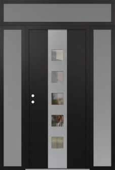 DIAMOND A13 60" X 96" BLACK/BLACK CLEAR GLASS PANEL STAINLESS STEEL RHI WITH 2 SIDELITES AND TRANSOM FROSTED GLASS
