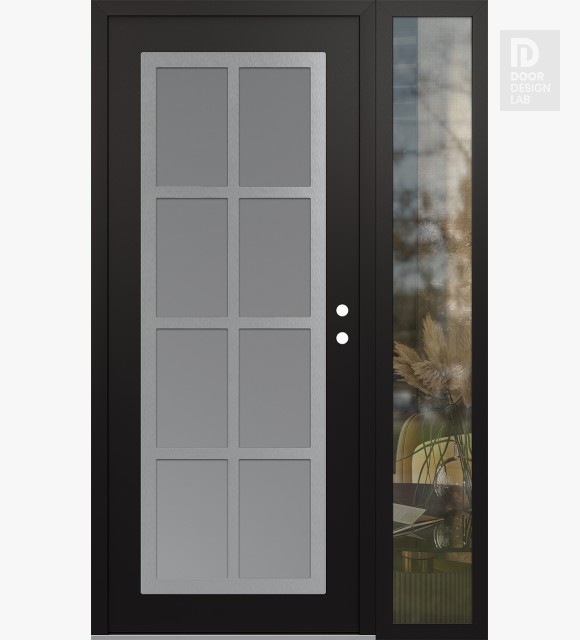 Modern Steel Front Door Diamond C16 48" x 80" black/white frosted Glass Panel stainless steel LHI with Sidelite clear Glass