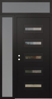 Diamond D4 50" x 96" black/black clear Glass Panel black RHI with Sidelite and Transom frosted Glass