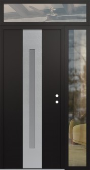 DIAMOND A2 50" X 96" BLACK/WHITE FROSTED GLASS PANEL STAINLESS STEEL LHI WITH SIDELITE AND TRANSOM CLEAR GLASS