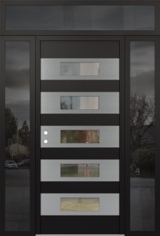 Diamond D5 68" x 96" black/black clear Glass Panel stainless steel RHI with 2 Sidelites and Transom mirrored Glass