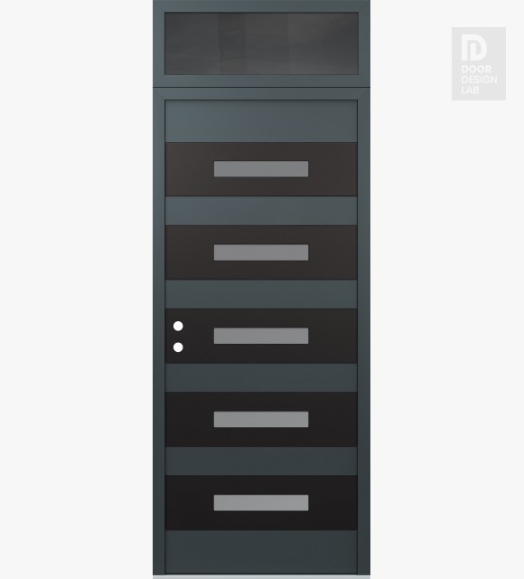 Modern Steel Front Door Diamond D9 36" x 96" anthracite/anthracite frosted Glass Panel black RHI with Transom mirrored Glass