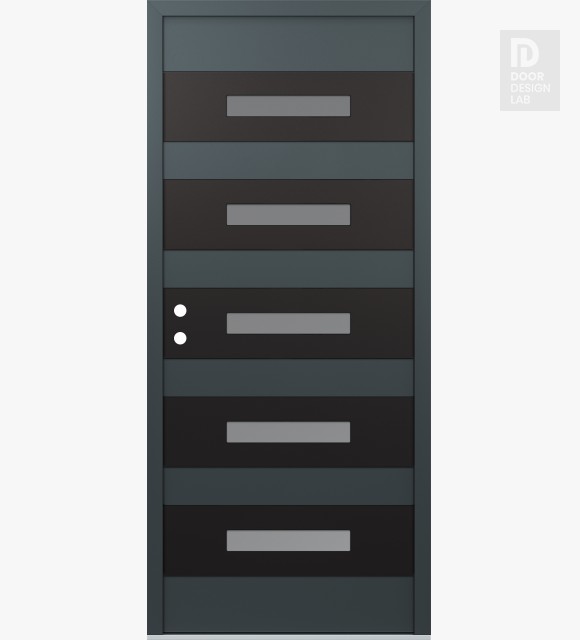 Modern Steel Front Door Diamond D9 36" x 80" anthracite/anthracite frosted Glass Panel black RHI