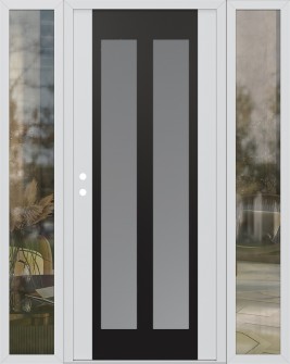 Diamond C14 60" x 80" white/white frosted Glass Panel black RHI with 2 Sidelites clear Glass